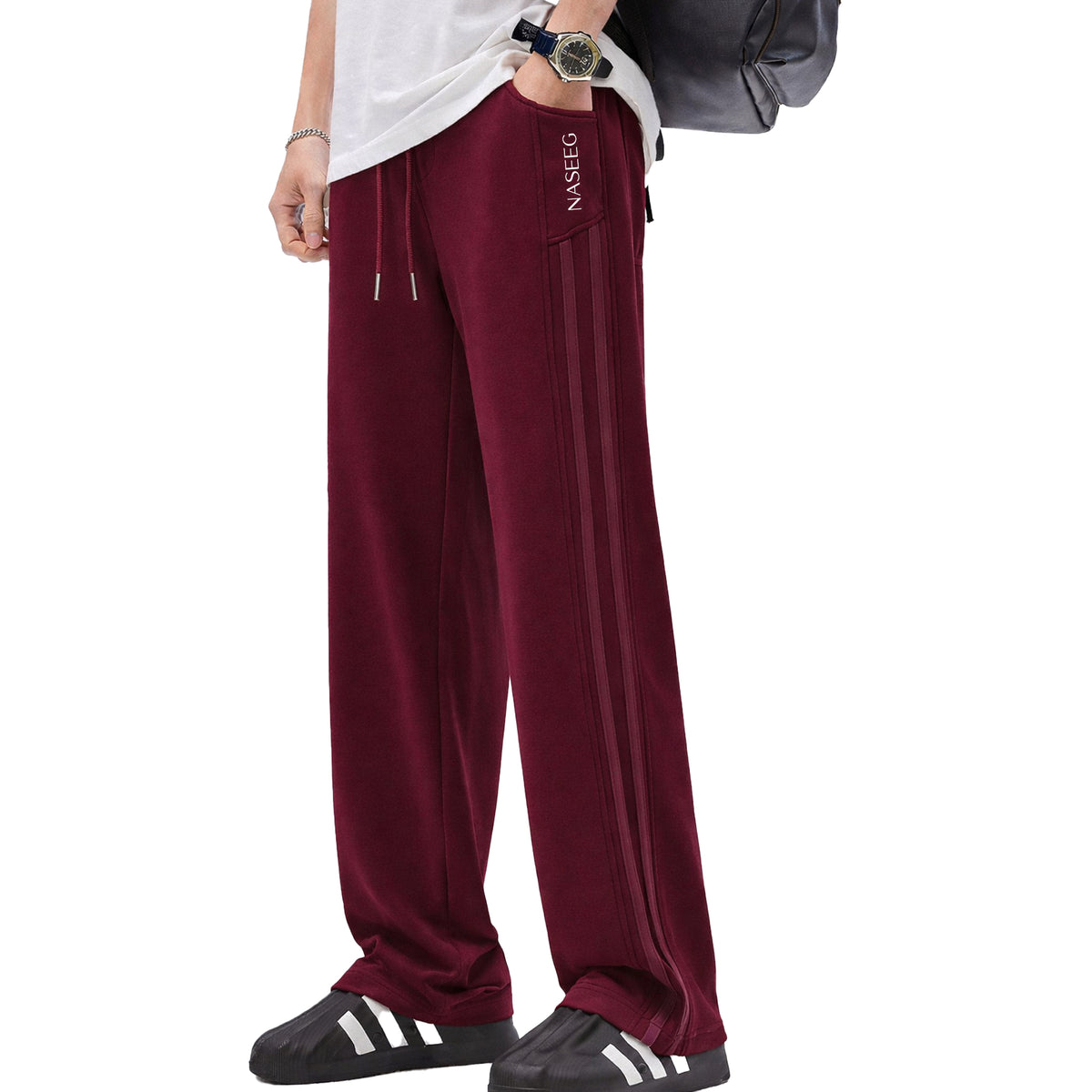 NASEEG Burgundy Winter Oversized Pants - front view
