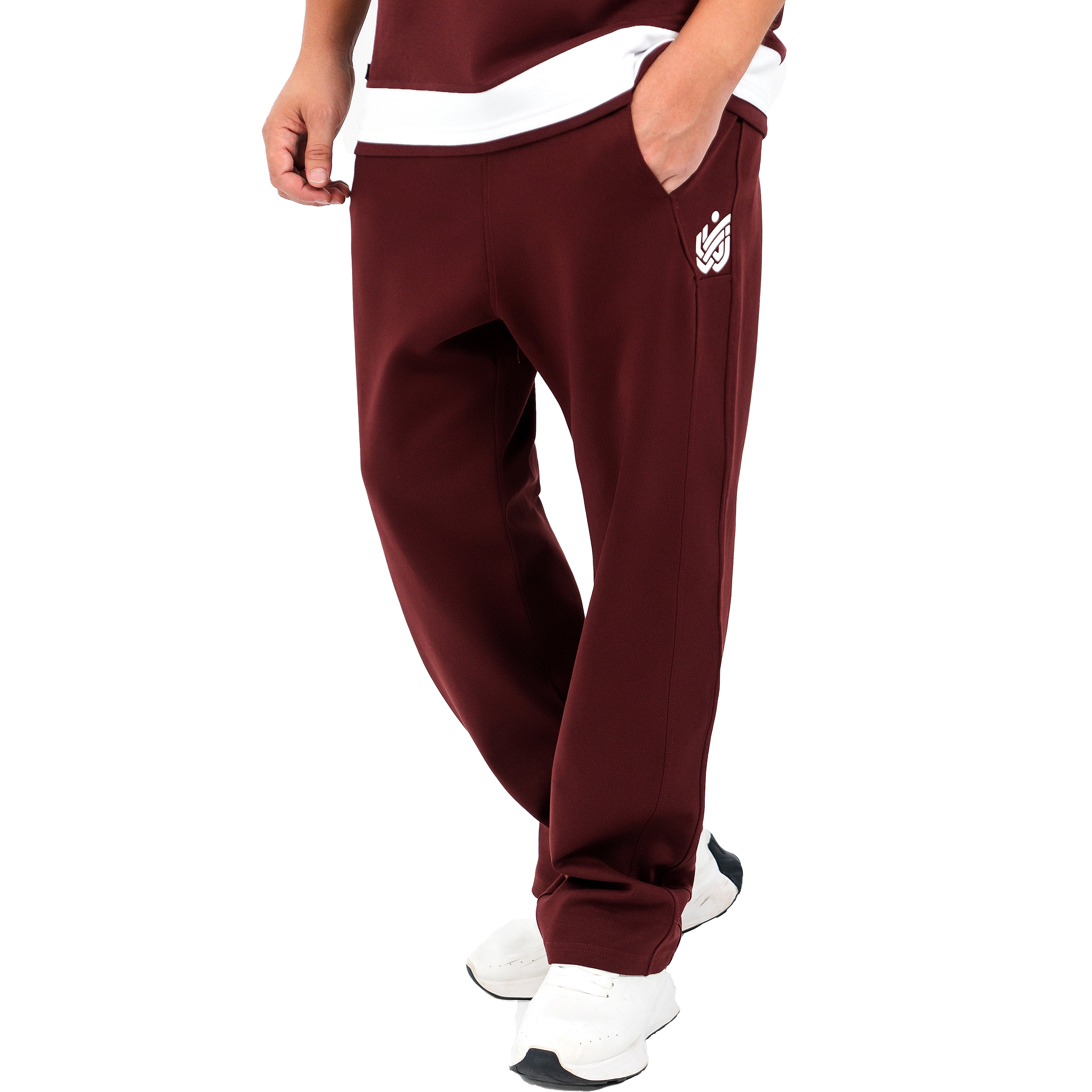 NASEEG Burgundy Wide-Leg Pants Relaxed Fit | Interlock Premium Fabric