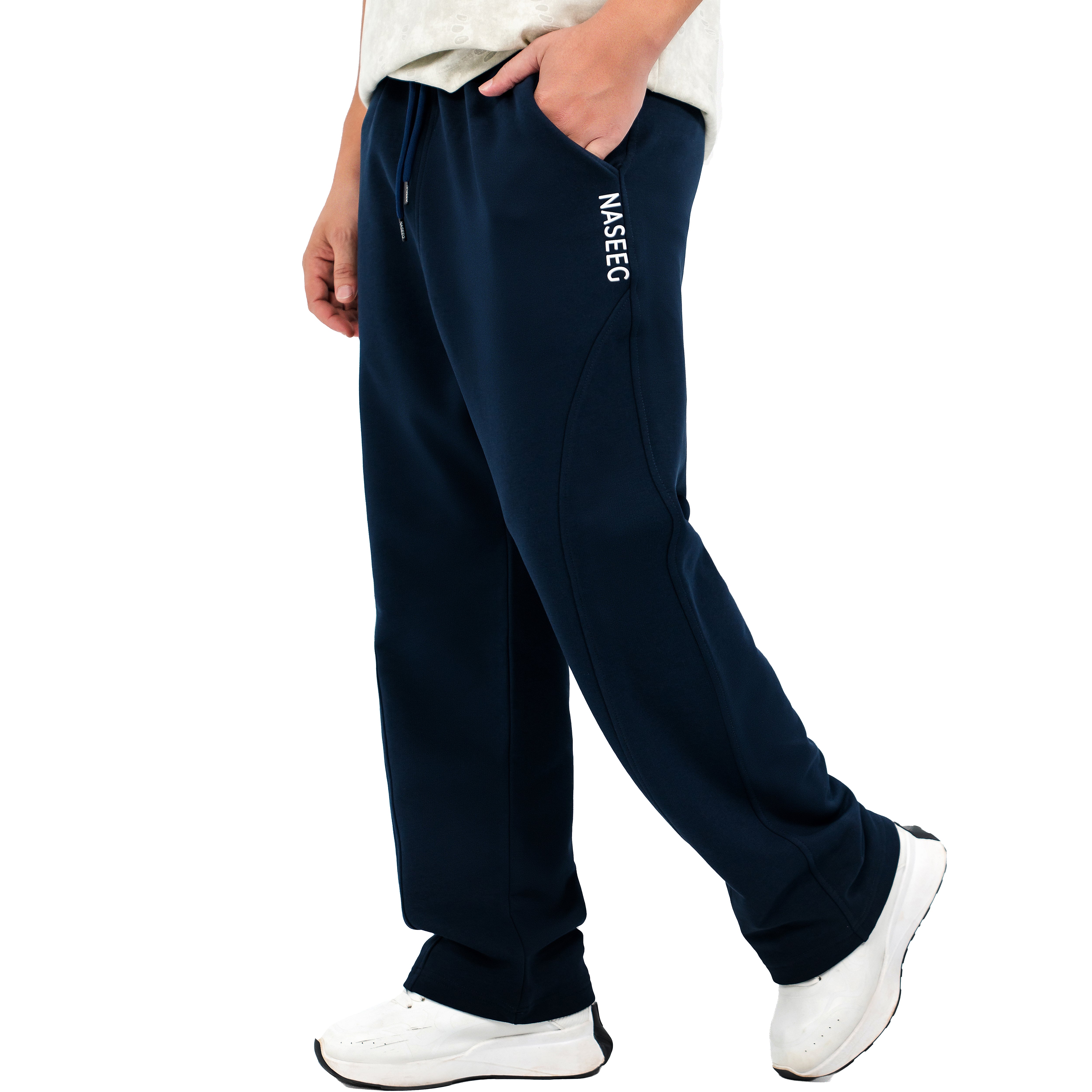 NASEEG Navy Blue Drift Wide-Leg Pants Relaxed Fit | Premium Fabric