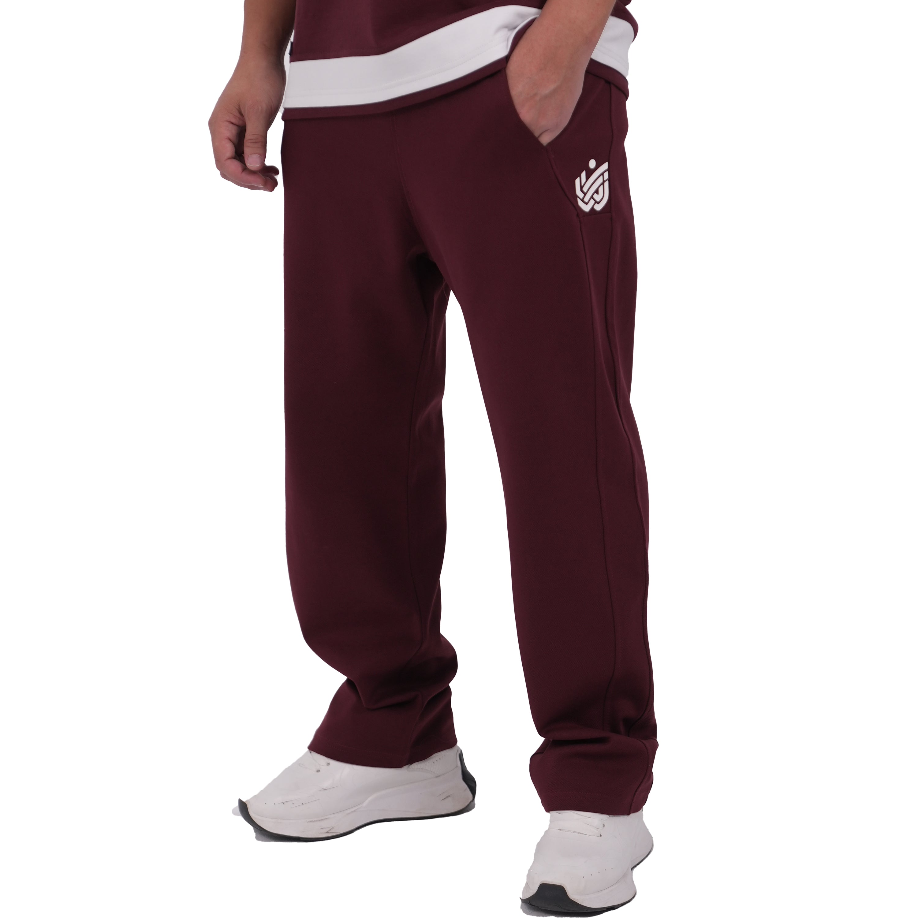 NASEEG Burgundy Wide-Leg Pants Relaxed Fit | Interlock Premium Fabric
