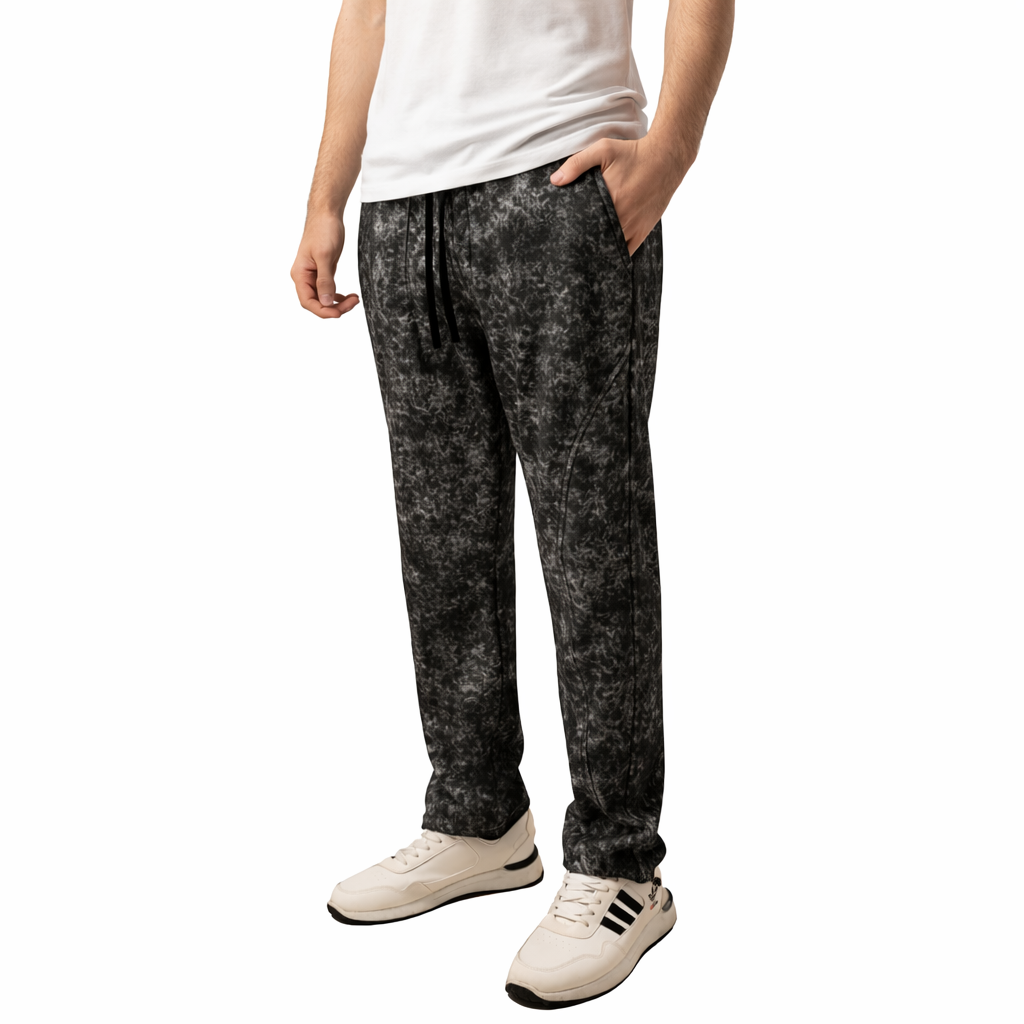 NASEEG Black Marble Melton Oversized Sweatpants - front view
