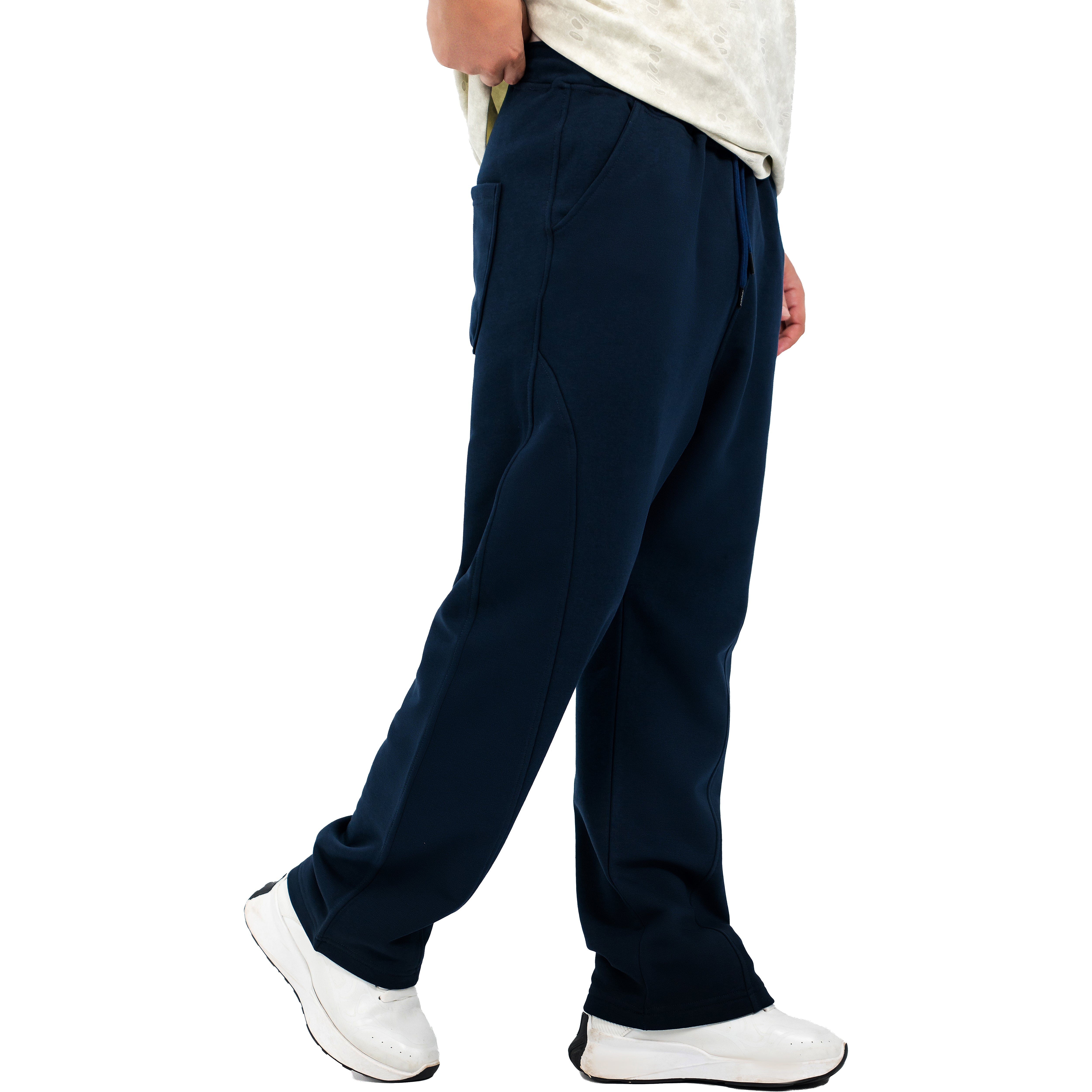 NASEEG Navy Blue Drift Wide-Leg Pants Relaxed Fit |  Premium Fabric